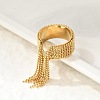 Round Ball Tassel 304 Stainless Steel Cuff Rings for Women RJEW-U039-03G-2