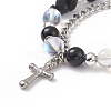 Natural & Synthetic Mixed Stone Beaded Bracelet with Cross Charm BJEW-TA00184-01-2