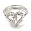 Heart with Letter Rack Plating Brass Micro Pave Clear Cubic Zirconia Adjustable Rings for Women RJEW-I105-01P-X-2