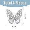4Pcs 4 Style Rhinestone Butterfly Open Cuff Rings Set RJEW-FI0001-14-2