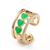 Enamel Heart Open Cuff Ring with Clear Cubic Zirconia RJEW-L100-027G-2