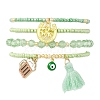 4Pcs 4 Style Evil Eye Valentine's Theme Alloy Enamel & Polycotton(Polyester Cotton) Tassel Charm Bracelets Set BJEW-JB09618-01-1