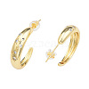 Cubic Zirconia Moon and Star Half Hoop Earrings EJEW-N011-70-1