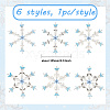 6Pcs 6 Styles Alloy & Glass Beaded Snowflake Multi-Strand Links PALLOY-SP00005-2