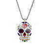 Non-Tarnish Stainless Steel Skull with Flower Pendant Necklaces SKUL-PW0001-138F-1