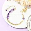 Natural Mixed Stone Chip Beads 304 Stainless Steel Paperclip Chain Bracelets with Alloy Bowknot Charms BJEW-JB14187-3