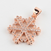 Snowflake Brass Micro Pave Cubic Zirconia Pendants ZIRC-P002-52RG-1