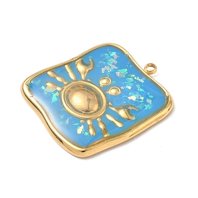 304 Stainless Steel Epoxy Resin with Natural Shell and Sequins Inside Pendants STAS-L026-17G-C03-1