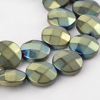 Electroplate Non-magnetic Synthetic Hematite Flat Round Bead Strands G-L368-05C-1