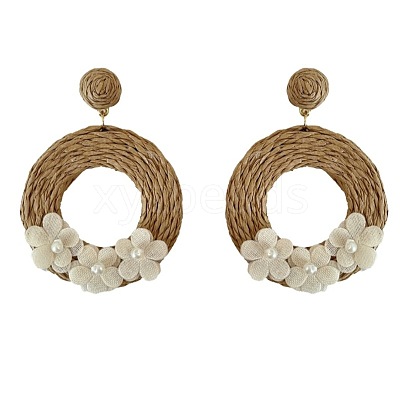 Bohemian Style Raffia & Cloth Dangle Stud Earrings FS-WG07AB6-01-1