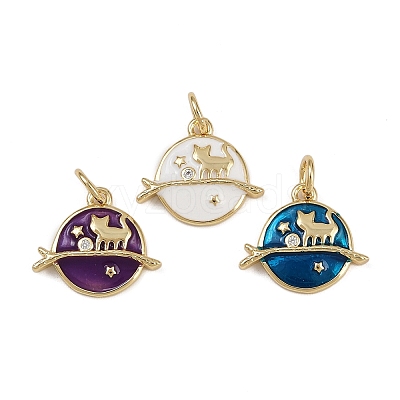 Brass Enamel Planet and Cat Shape Charms KK-B150-22G-1