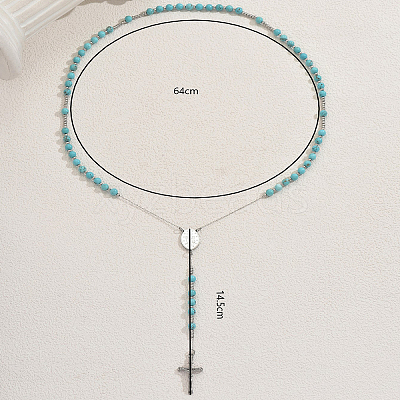 Synthetic Turquoise Rosary Bead Necklaces QO6438-1