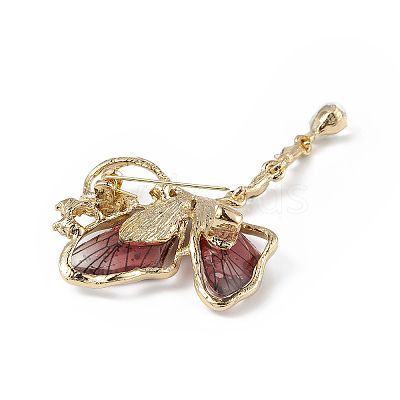 Resin Butterfly Brooch Pin with Crystal Rhinestone JEWB-P016-05KCG-02-1