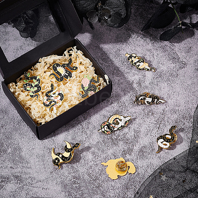 9Pcs 9 Style Snake Enamel Pin JEWB-BC0001-08-1