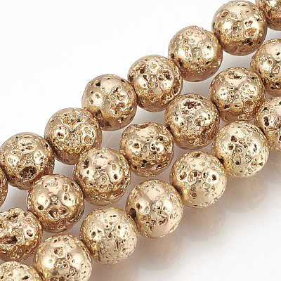 Electroplated Natural Lava Rock Beads Strands X-G-T061-55B-4mm-1