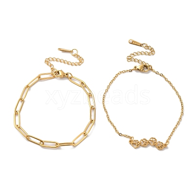 304 Stainless Steel Paperclip Chains & Cable Chain Bracelet Sets AJEW-U005-05C-G-1