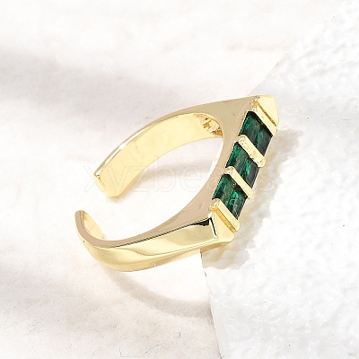 Brass Micro Pave Cubic Zirconia Cuff Open Rings for Women RJEW-L343-02G-02-1