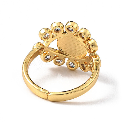 Lampwork Evil Eye Open Cuff Ring with Clear Cubic Zirconia RJEW-L104-03G-03-1