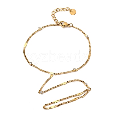 304 Stainless Steel Rhinestone Link Ring Bracelets for Women BJEW-Z140-05G-1