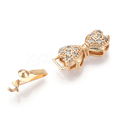 Brass Micro Pave Clear Cubic Zirconia Box Clasps KK-G491-02G-1