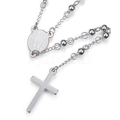 Non-Tarnish 304 Stainless Steel Rosary Bead Necklaces NJEW-D285-42P-1