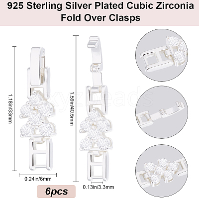 6Pcs Rack Plating Brass Micro Pave Clear Cubic Zirconia Fold Over Clasps KK-BBC0014-96-1