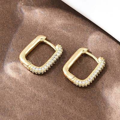 Rectangle Brass Clear Cubic Zirconia Stud Earrings EJEW-A156-12A-G-1