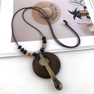 Bohemian Wood Donut Alloy Pendant Long Necklaces for Women FS-WGBD296-08-1