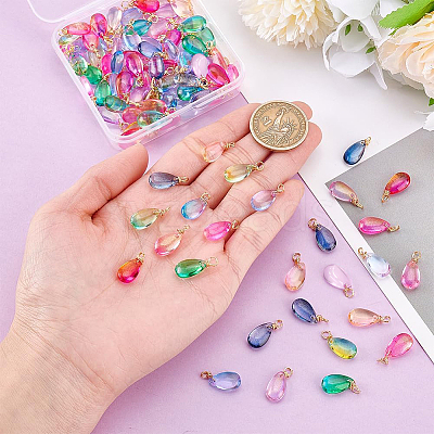 100Pcs 10 Colors Gradient Color Glass Pendants PALLOY-PH01757-1