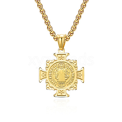 Saint Benedict Cross 304 Stainless Steel Pendant Necklaces for Men FS-WGB09ED-02-1