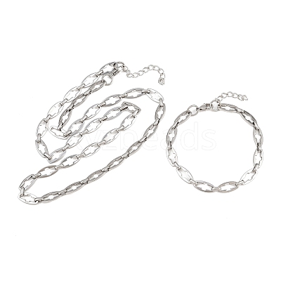 304 Stainless Steel Cross Link Chain Bracelet & Necklace Jewelry Sets SJEW-L199-07P-1