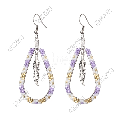 304 Stainless Steel Glass Seed Beads Dnagle Earrings EJEW-FS00078-1
