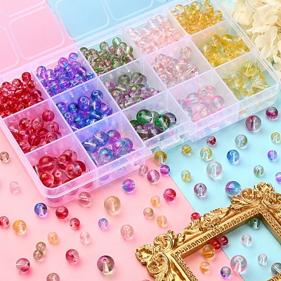 565Pcs 15 Style Transparent Spray Painted Glass Beads Strands GLAA-YW0001-47-1