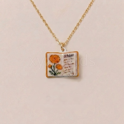 Brass Enamel Book Pendant Necklaces for Women KK-CBAF5B9-01G-10-1