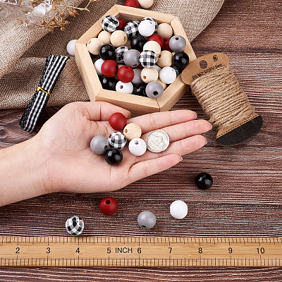 Painted Natural Wood Beads WOOD-YS0001-01-1