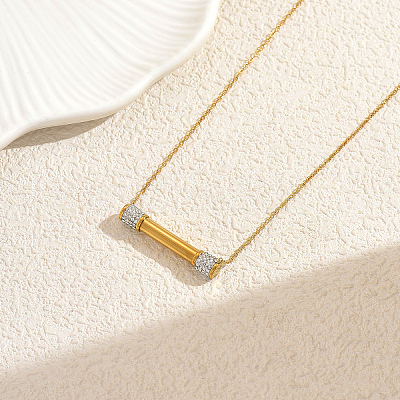 Stainless Steel Crystal Rhinestone Bar Pendant Necklaces for Women Daily Wear UA6063-1