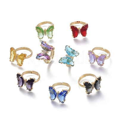 Adjustable Brass Glass Finger Rings RJEW-P148-A01-M-1