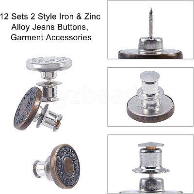 12 Sets 2 Style Iron & Zinc Alloy Button Pins for Jeans BUTT-NB0001-39-1