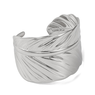 Leaf 304 Stainless Steel Bangles for Women BJEW-B104-09P-1