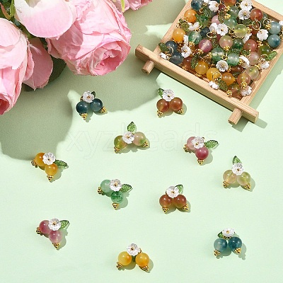 60Pcs 6 Colors Natural Malaysia Jade & Acrylic Pendants PALLOY-YW00170-1
