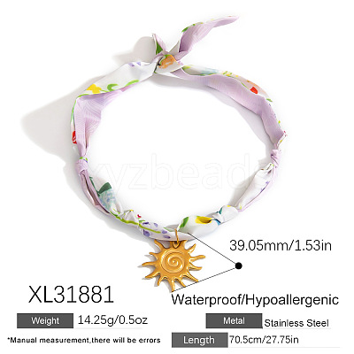 304 Stainless Steel Pendant Printed Scarf Necklaces FS-WGD2FA8-07-1