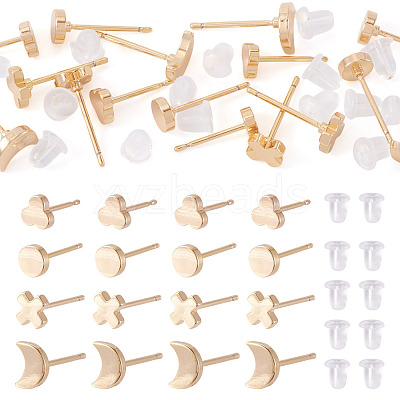 16Pcs 4 Styles Brass Stud Earrings for Women EJEW-TA0001-68-1