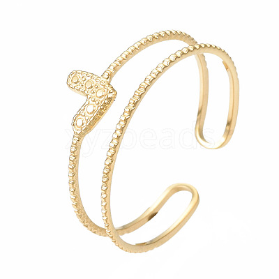 304 Stainless Steel Heart Wrap Open Cuff Ring X-RJEW-T023-73G-1