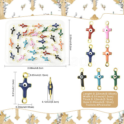 28Pcs 7 Colors Brass Enamel Connector Charms KK-FS0002-04-1