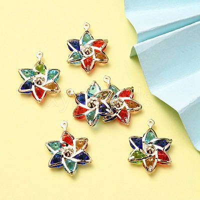 6Pcs Rack Plating Iron Glass Pendants IFIN-YW0001-52-1
