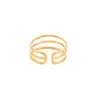 Ion Plating(IP) 304 Stainless Steel Triple Line Open Cuff Ring for Women X-RJEW-S405-232G-1