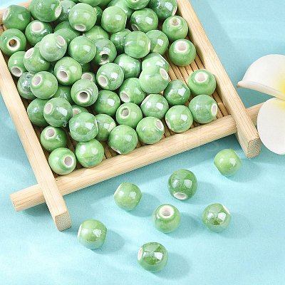 Glazed Porcelain Round Beads PORC-S489-8mm-09-1