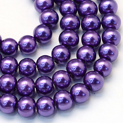 Baking Paint Pearlized Glass Pearl Round Bead Strands X-HY-Q330-8mm-76-1