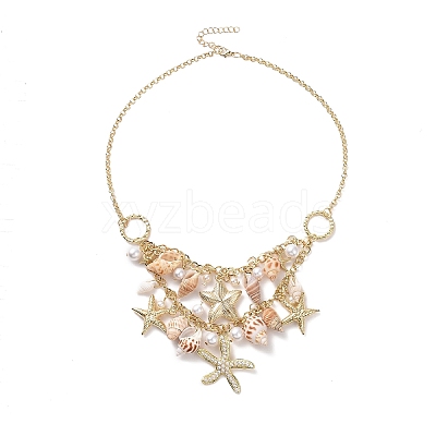 Trendy Shell Bib Beach Necklaces NJEW-N0031-01-1