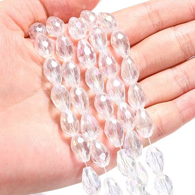 1Strand Electroplate Glass Faceted Teardrop Beads Strands X-EGLA-D015-12x8mm-01-1